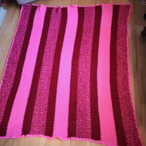 Handmade 67"x 80" Hot Pink Burgundy & Pink Mix Crochet Afghan / Throw